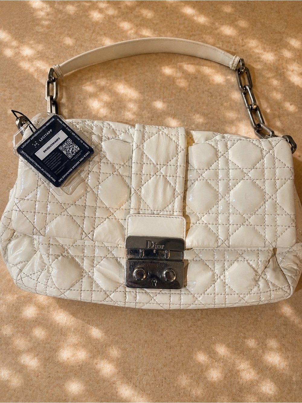 Pre-Loved Dior Cream Quilted Shoulder Bag with Silver-Tone Lock